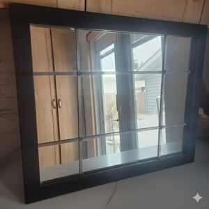 Window Pane Mirror Black Frame Wall Decor Accent 9 Panes